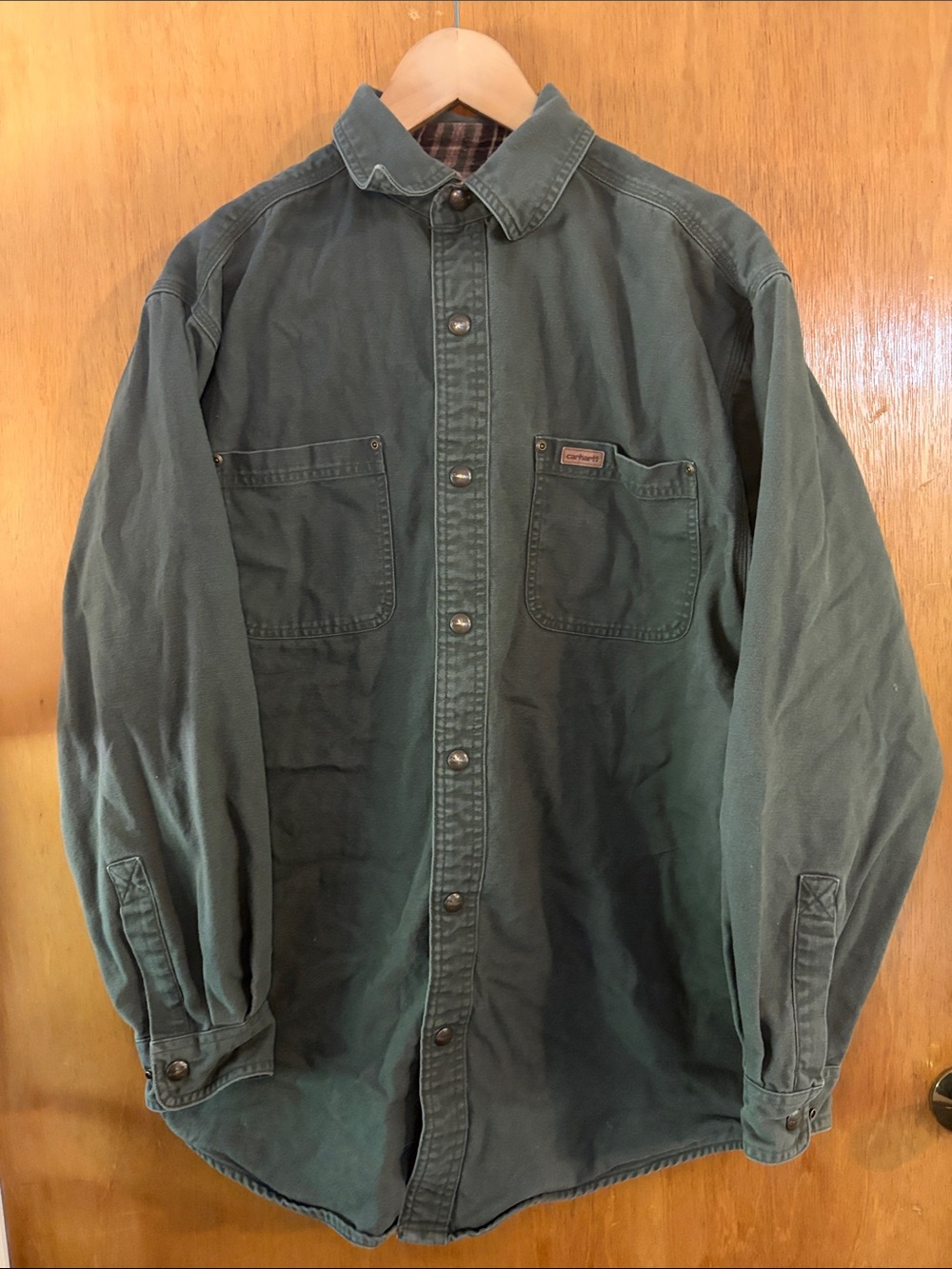 CARHARTT MEN’S MEDIUM BUTTON UP Green Canvas Workshirt Jacket